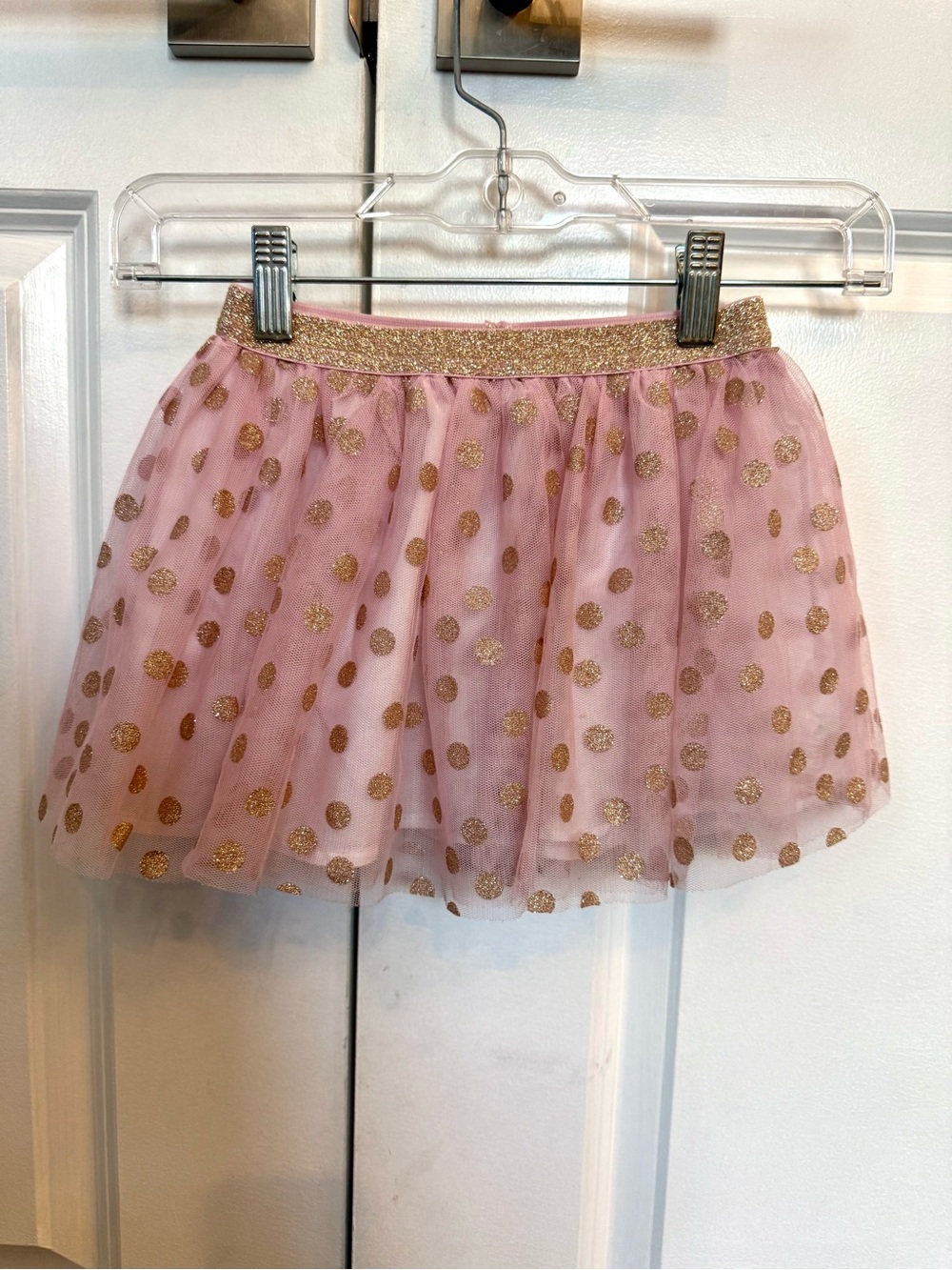 Pink Tulle Skirt with Gold Glitter Polka Dots